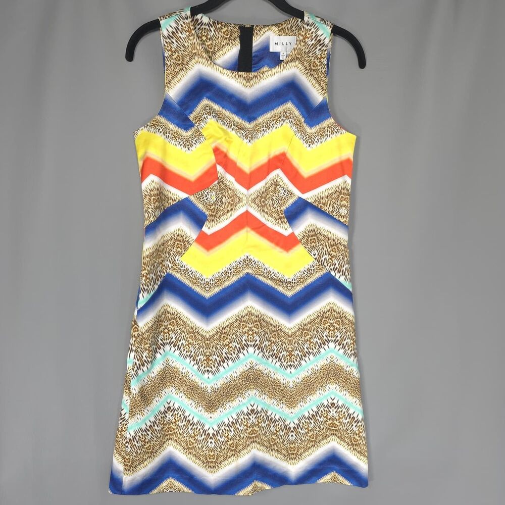 MILLY Women's Shift Mini Dress 4 Animal Chevron Print ITALY Fabric USA Made